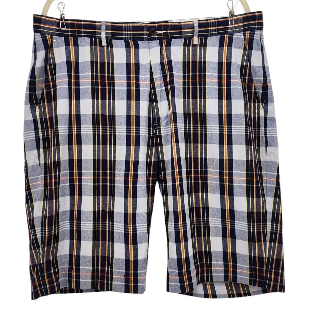 Polo By Ralph Lauren Plaid Blue Flat Front Shorts Mens 36